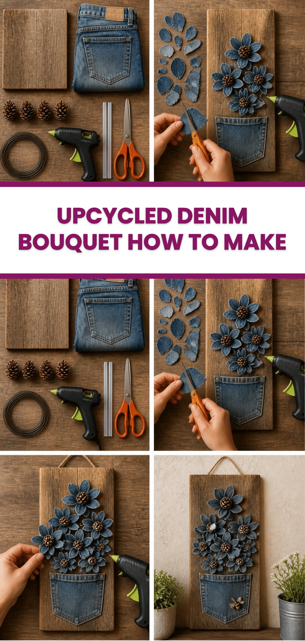 Upcycled Denim Bouquet How to Make 3 Upcycled Denim Bouquet How to Make