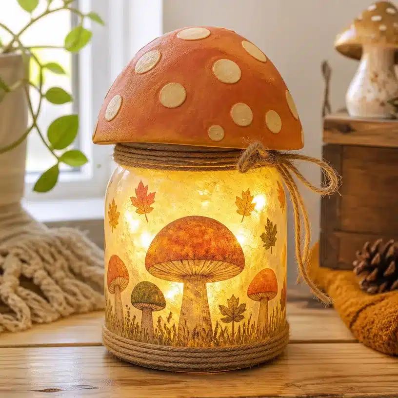 70s Mushroom LED Lantern From a Recycled Jar 4 DIY Recycled Jar 70s Mushroom LED Lantern