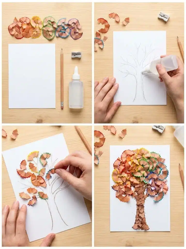 Autumn Tree Art from Rainbow Pencil Shavings 5 Autumn Tree Art created with Rainbow Pencil Shavings in vibrant colors.
