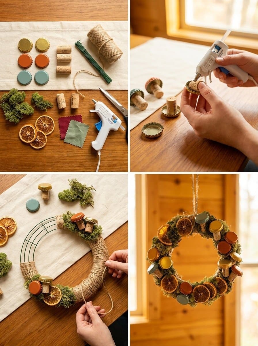 Bottle Cap 70s Mushroom Mini Wreath How to Make 2 Bottle Cap 70s Mushroom Mini Wreath: How to Make