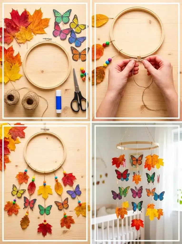 Colorful Butterfly Autumn Leaf Mobile for Nursery 1 Colorful butterfly mobile with autumn leaves for nursery decor