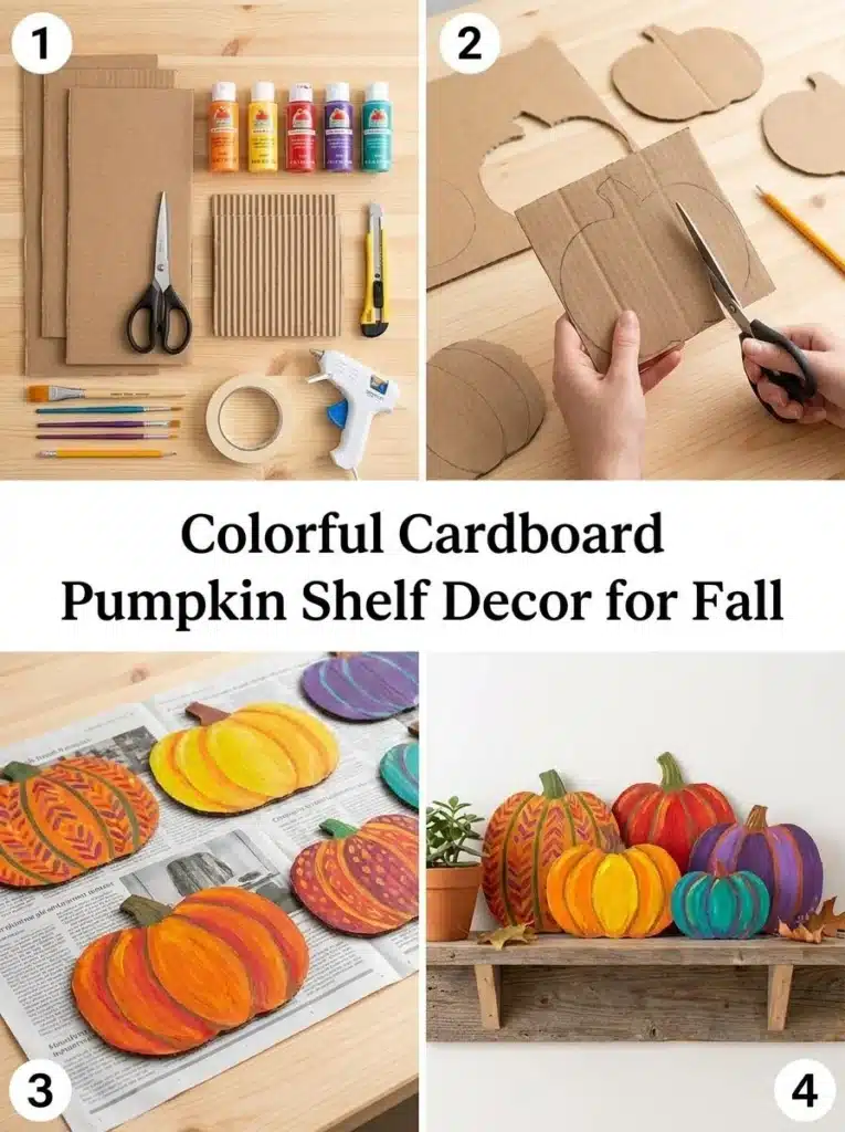 Colorful cardboard pumpkin shelf decor for fall decoration