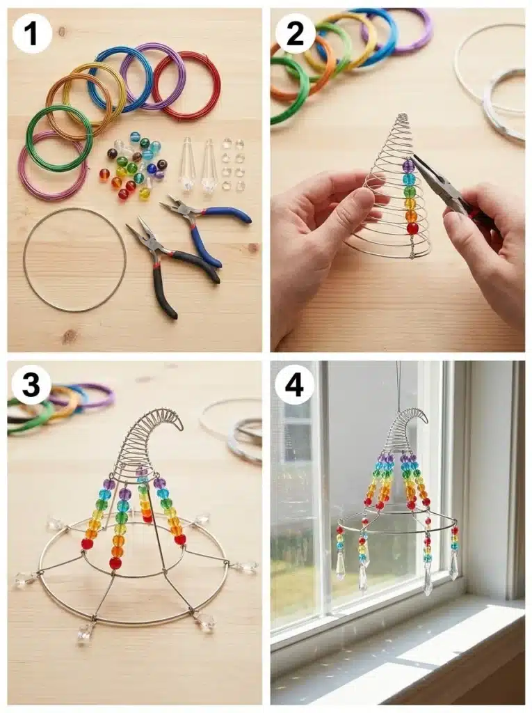 Colorful Rainbow Witch Hat Crystal Window Suncatcher 1 Colorful rainbow witch hat crystal suncatcher for vibrant sunlight reflections