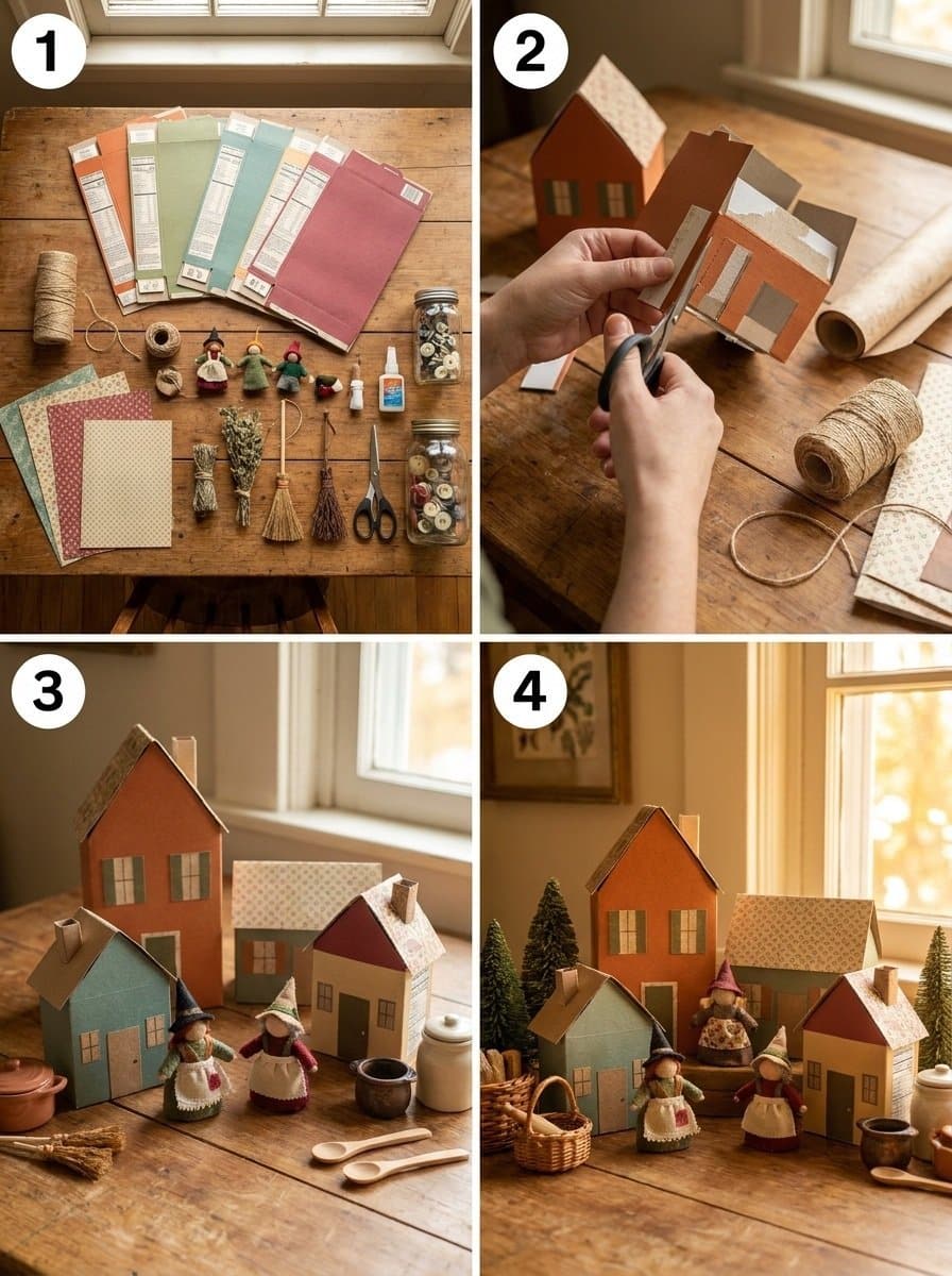 DIY Cereal Box Vintage Kitchen Witch Village Display 2 DIY Cereal-Box Vintage Kitchen Witch Village Display