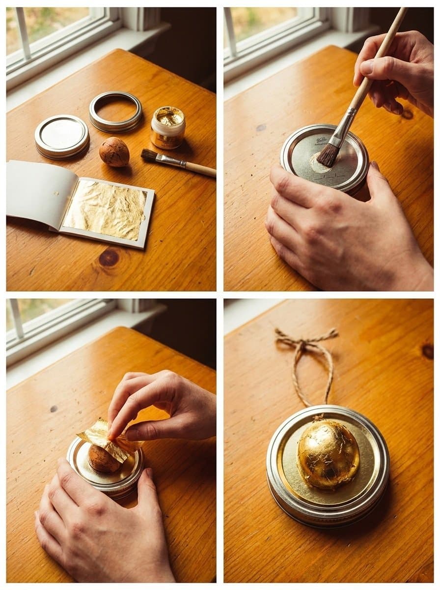 DIY Mason Jar Lid Avocado Gold Leaf Ornament