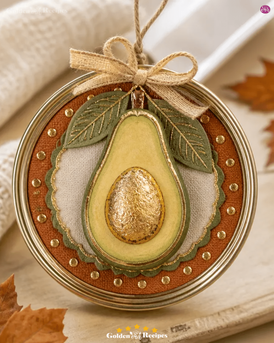 DIY Mason Jar Lid Avocado Gold Leaf Ornament