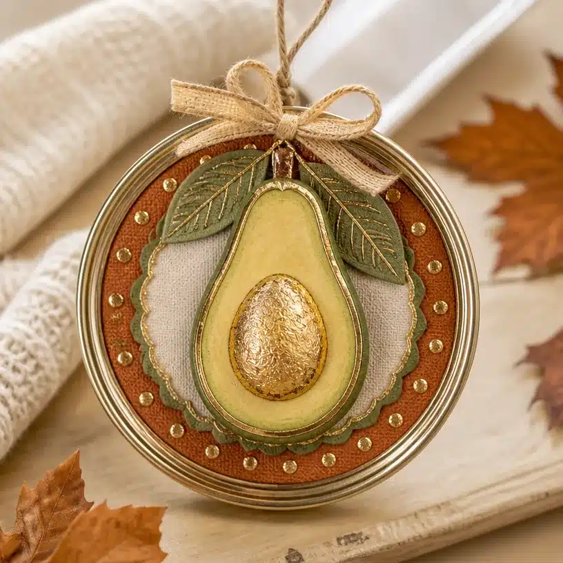 DIY Mason Jar Lid Avocado Gold Leaf Ornament