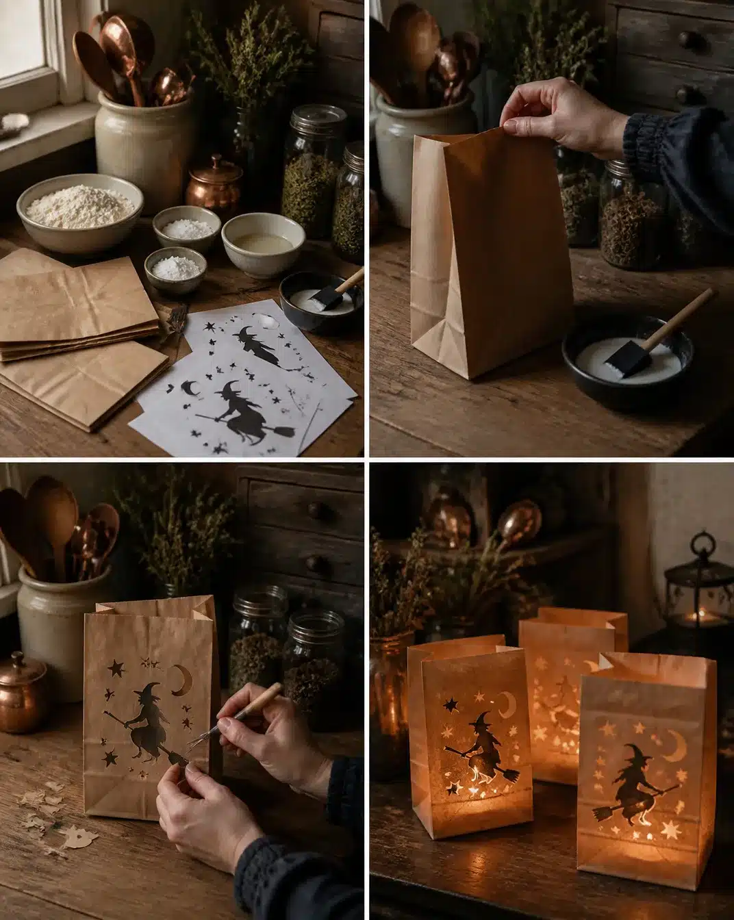 DIY Paper Bag Vintage Kitchen Witch Luminary Set for Halloween Decor
