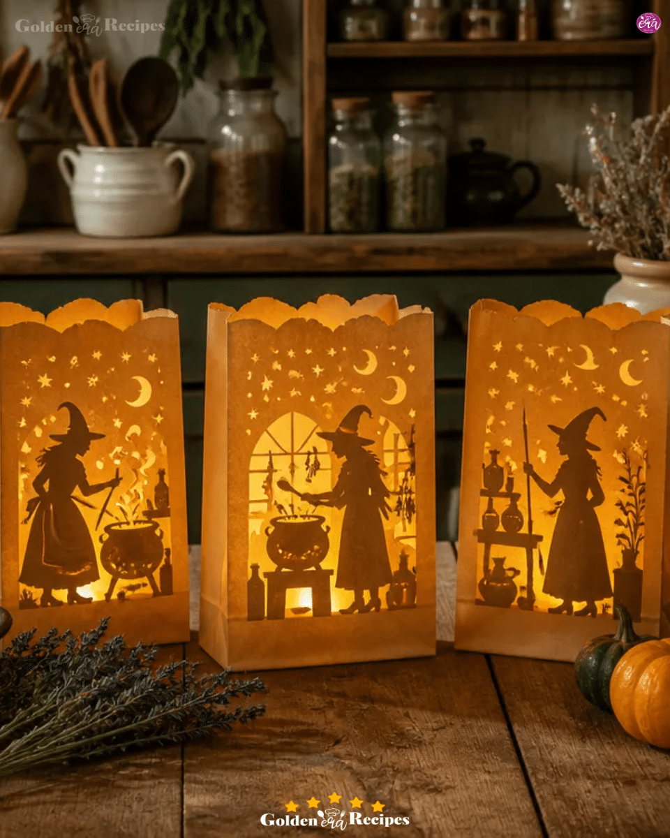 DIY Paper Bag Vintage Kitchen Witch Luminary Set for Halloween Decor