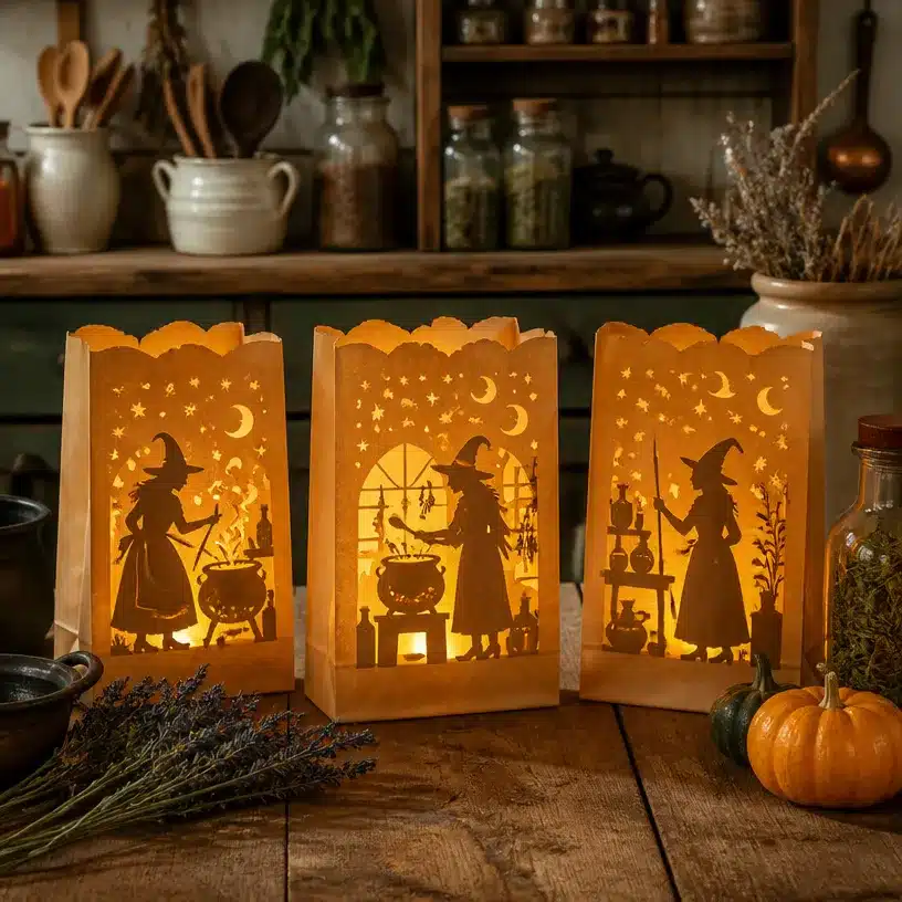 DIY Paper Bag Vintage Kitchen Witch Luminary Set for Halloween Decor