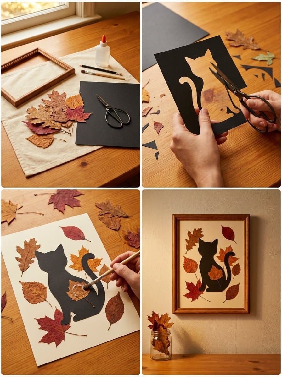 DIY Pressed Leaf Mod Black Cat Wall Art 2 DIY Pressed Leaf Mod Black Cat Wall Art