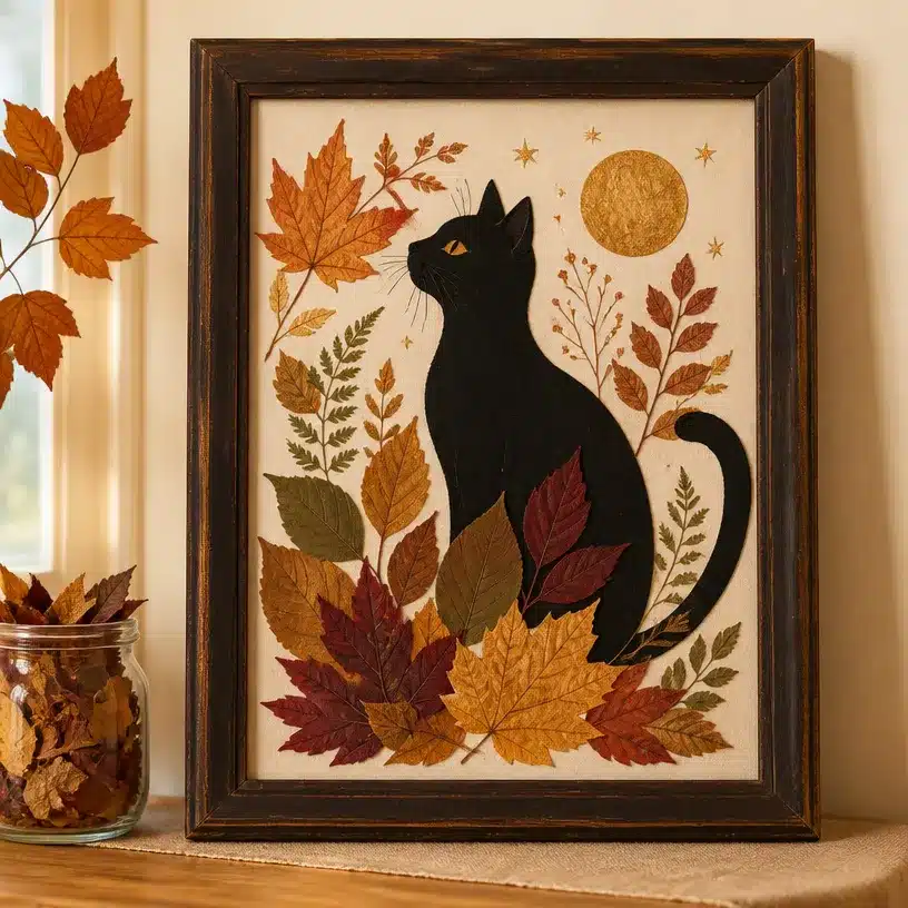 DIY Pressed Leaf Mod Black Cat Wall Art 4 DIY Pressed Leaf Mod Black Cat Wall Art