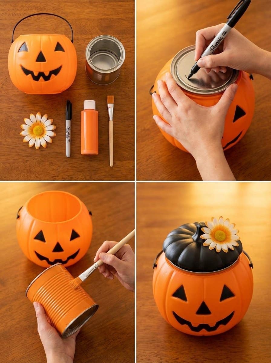 DIY Pumpkin Organizer From Upcycled Tin With Retro Daisy 2 DIY Pumpkin Organizer From Upcycled Tin With Retro Daisy
