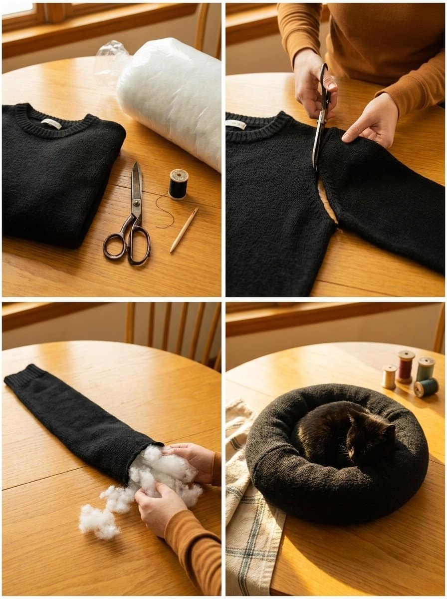 DIY Sweater-Sleeve Mod Black Cat Cozy 2 Sweater-Sleeve Mod Black Cat Cozy