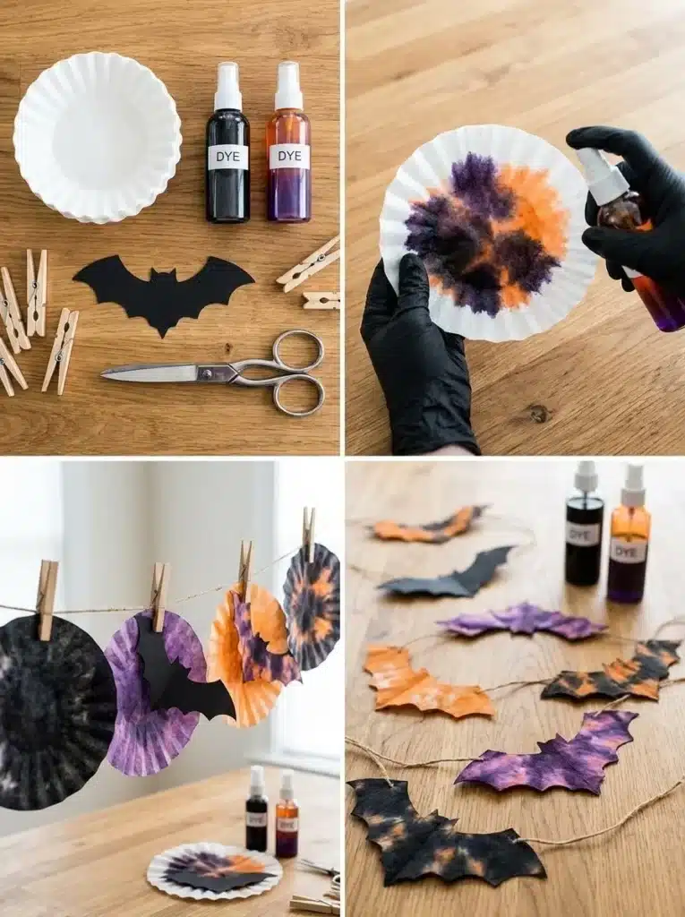 Colorful tie-dye garland made from coffee filters for festive decor