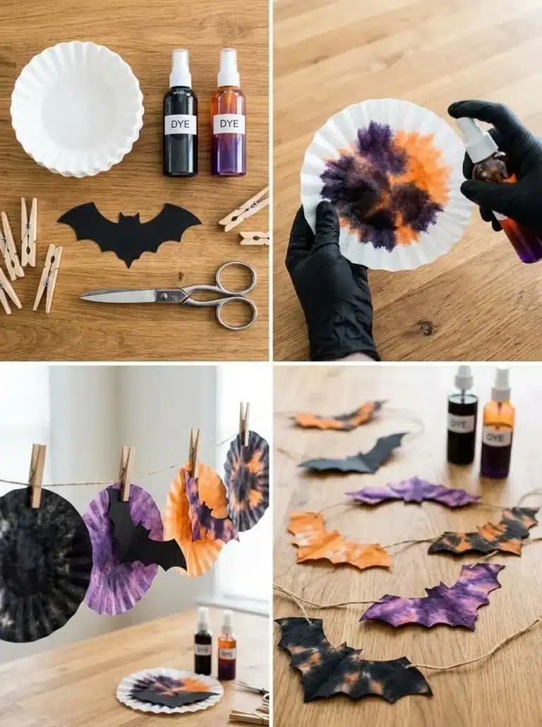 DIY Tie-Dye Coffee Filter Bat Garland 4 Colorful tie-dye garland made from coffee filters for festive decor