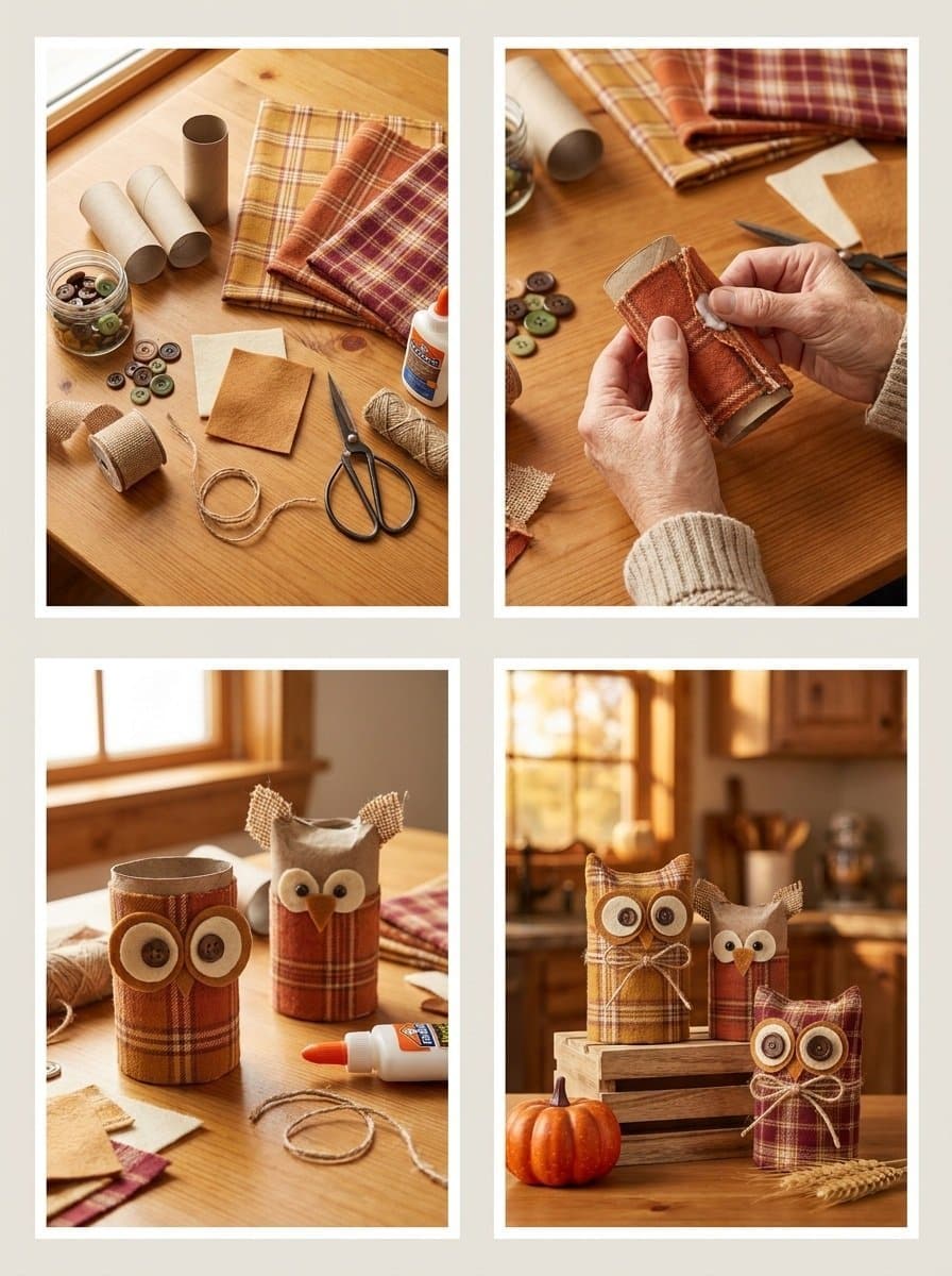 DIY Toilet Roll Harvest Plaid Owl Table Decor 2 Toilet-Roll Harvest Plaid Owl Table Decor