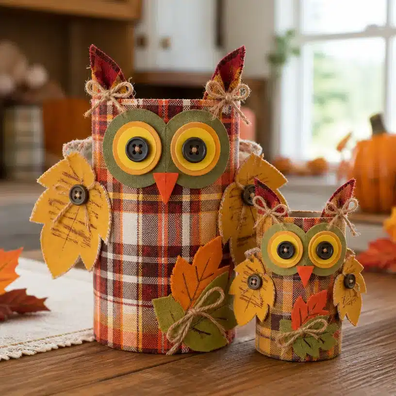 DIY Toilet Roll Harvest Plaid Owl Table Decor 4 Toilet-Roll Harvest Plaid Owl Table Decor
