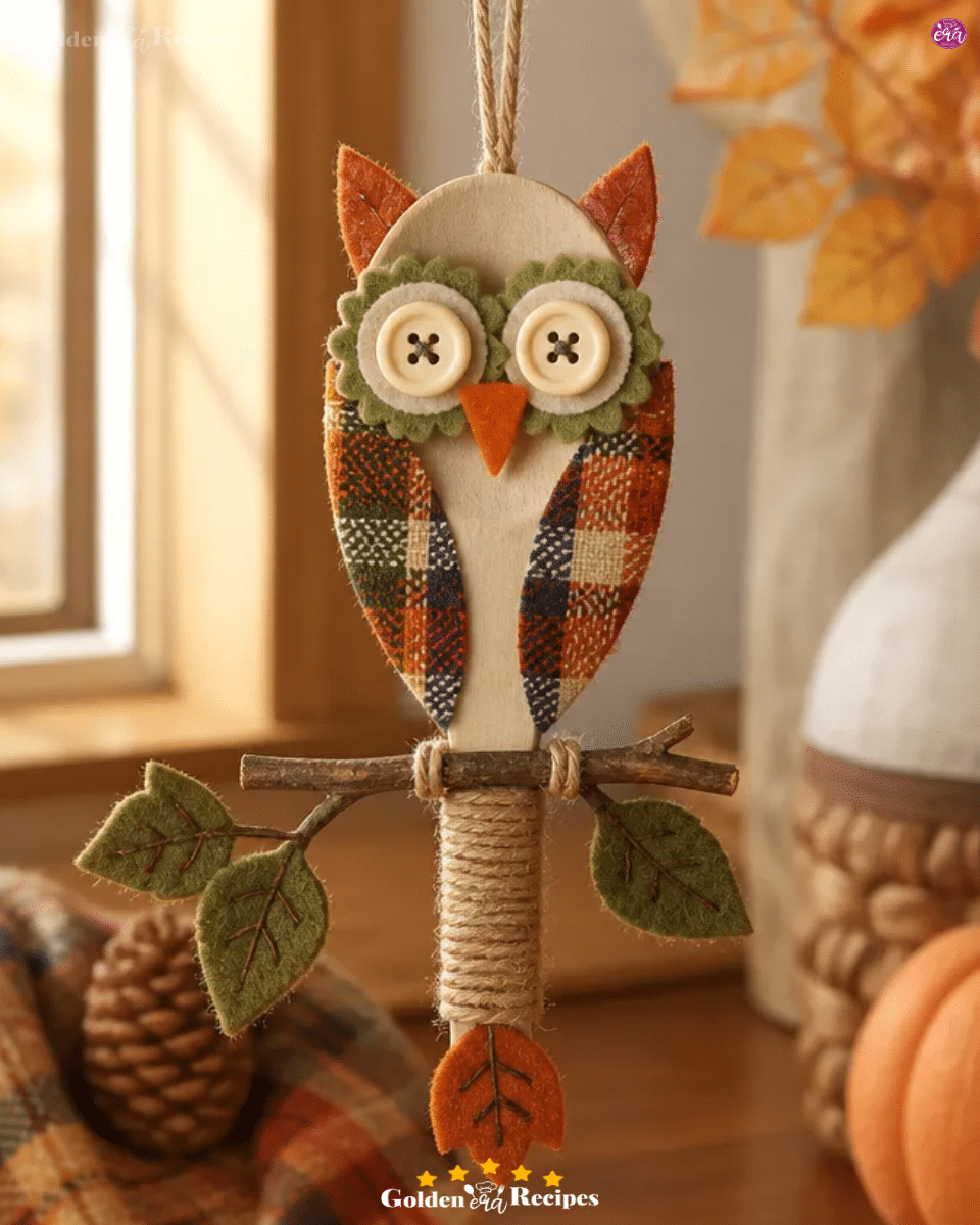 DIY Wooden Spoon Harvest Plaid Owl Hanging Ornament 2 DIY Wooden Spoon Harvest Plaid Owl Hanging Ornament