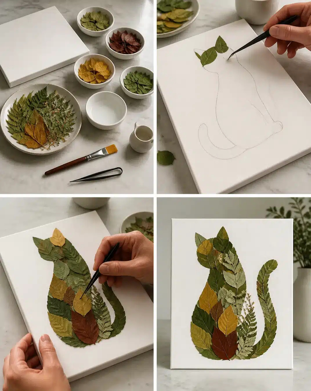 Pressed Leaf Mod Black Cat Wall Art DIY