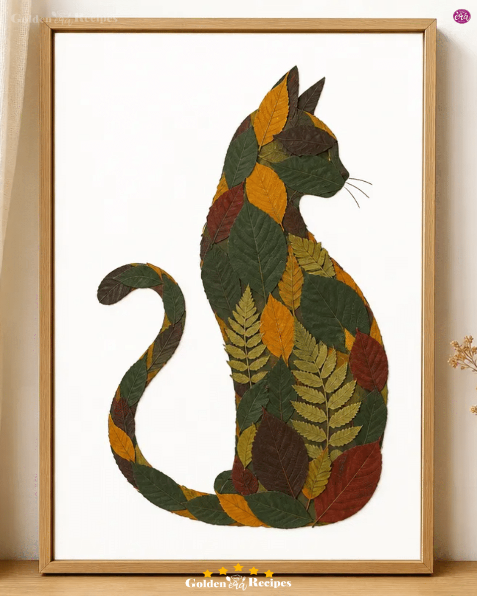 Pressed Leaf Mod Black Cat Wall Art DIY