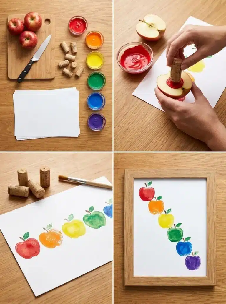 Rainbow Apple Cork Stamp Art for the Classroom 7 Rainbow apple cork stamp art project for classroom creativity and fun.