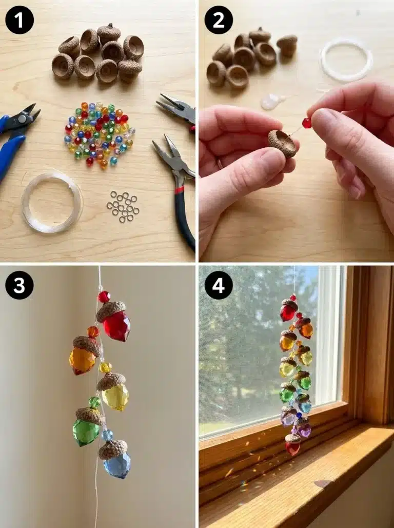 Rainbow Crystal Acorn Sun Catcher 4 Rainbow Crystal Acorn Sun Catcher reflecting colorful light