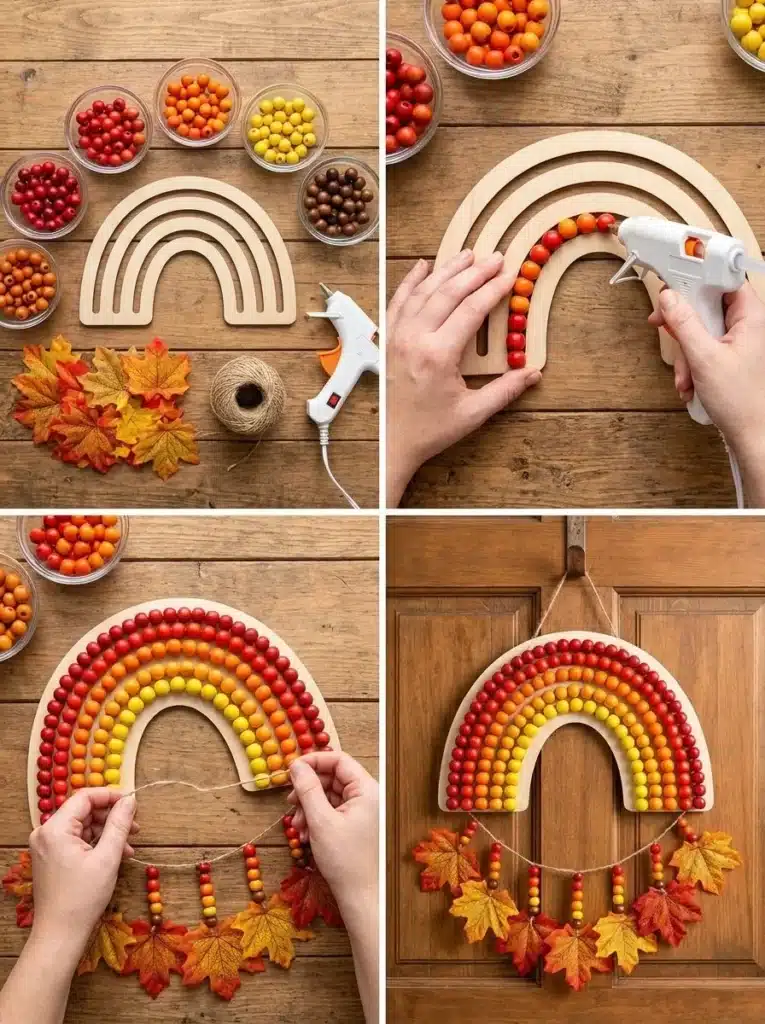 Rainbow Fall Door Hanger with Beaded Leaves 1 Colorful Rainbow Fall Door Hanger with Beaded Leaves for seasonal decoration