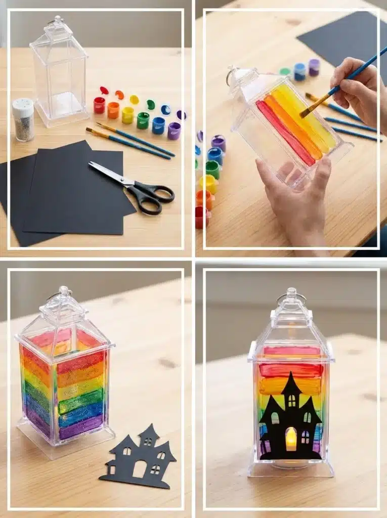 Rainbow Haunted House Lantern from Dollar Store – Budget Halloween Decor 1 Rainbow Haunted House Lantern - Budget-friendly Halloween Decor from Dollar Store