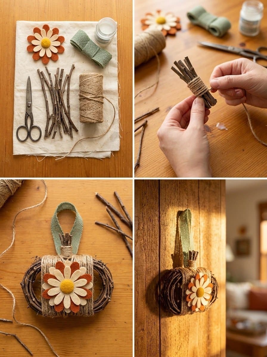 Twig-and-Twine Retro Daisy Pumpkin Wall Charm 2 Twig-and-Twine Retro Daisy Pumpkin Wall Charm