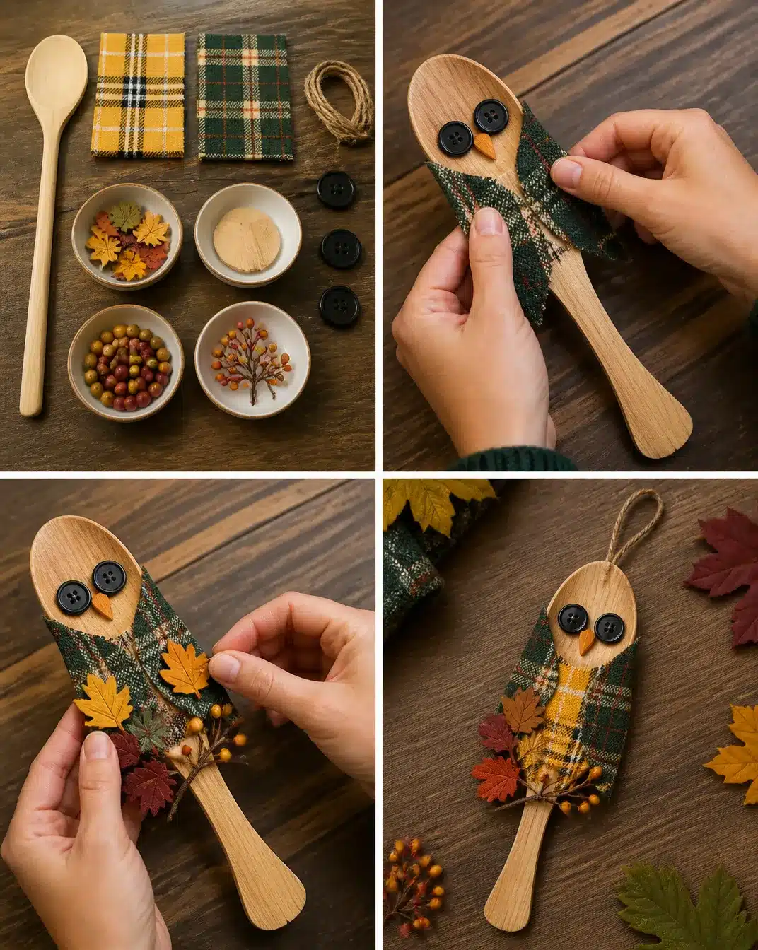 Wooden Spoon Harvest Plaid Owl Hanging Decor DIY