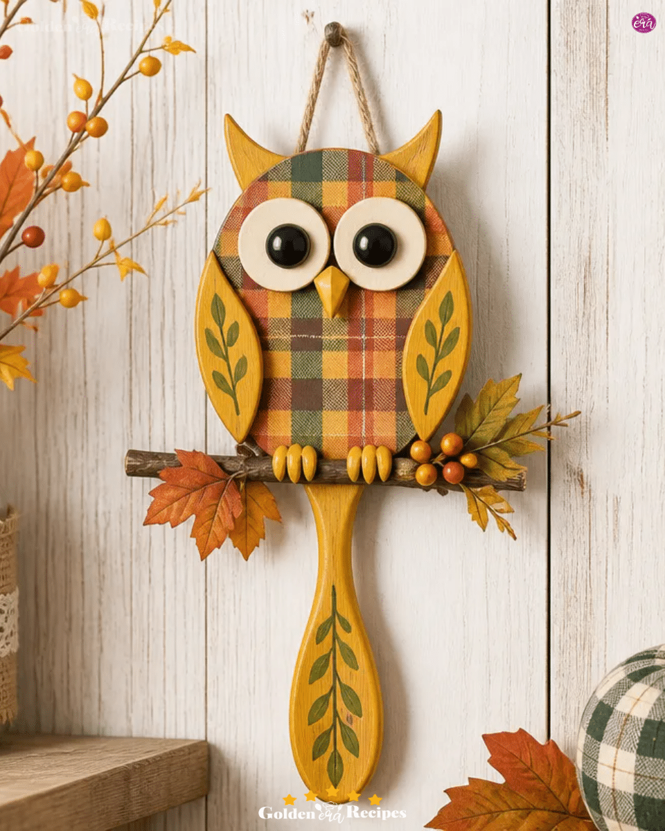 Wooden Spoon Harvest Plaid Owl Hanging Decor DIY 3 Wooden Spoon Harvest Plaid Owl Hanging Decor DIY