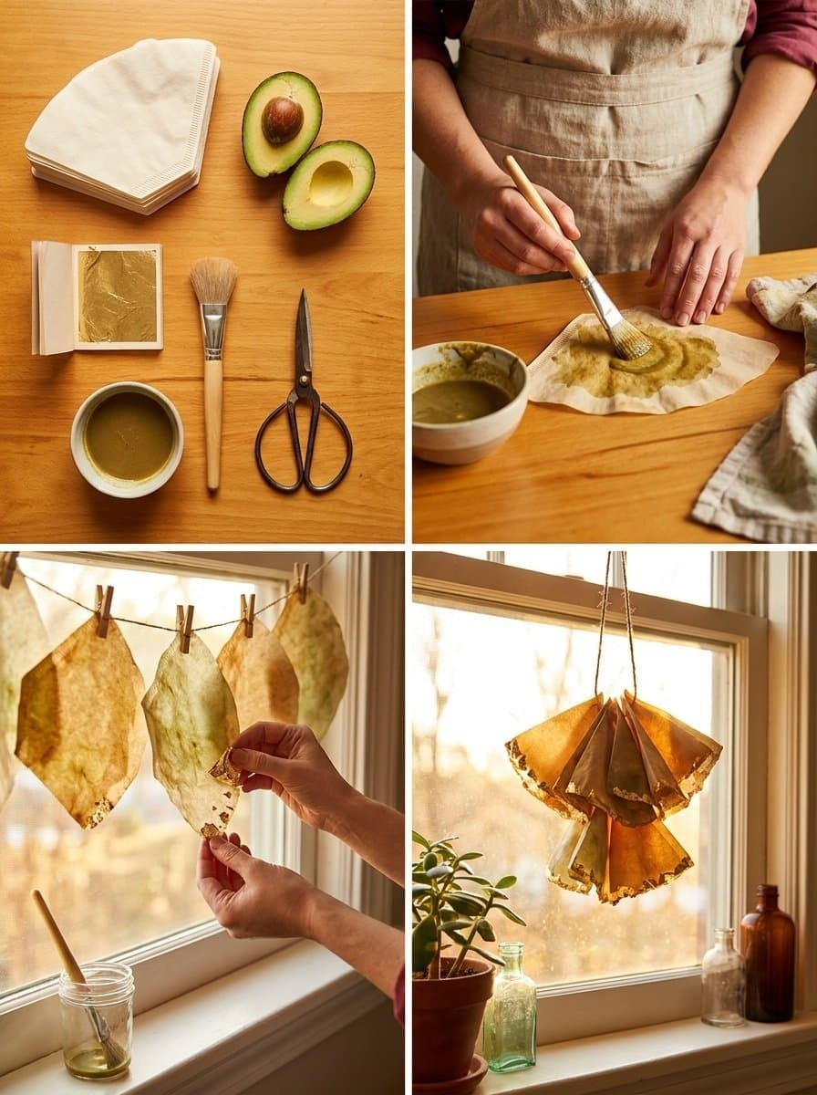 Coffee-Filter Avocado-Gold Leaf Suncatcher 2 Coffee-Filter Avocado-Gold Leaf Suncatcher