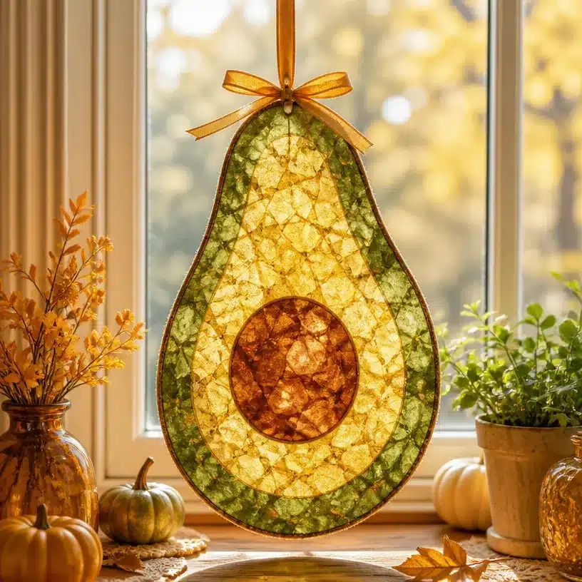 Coffee-Filter Avocado-Gold Leaf Suncatcher 4 Coffee-Filter Avocado-Gold Leaf Suncatcher