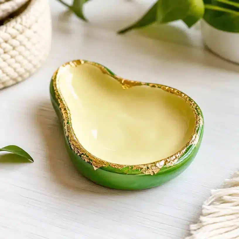 DIY Air-Dry Clay Avocado Trinket Dish With Gold Leaf 1 DIY air-dry clay avocado trinket dish with gold leaf decoration