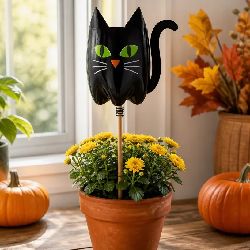 DIY Black Cat Garden Stake Using Plastic Bottle Mod 1 DIY Black Cat Garden Stake made from a plastic bottle