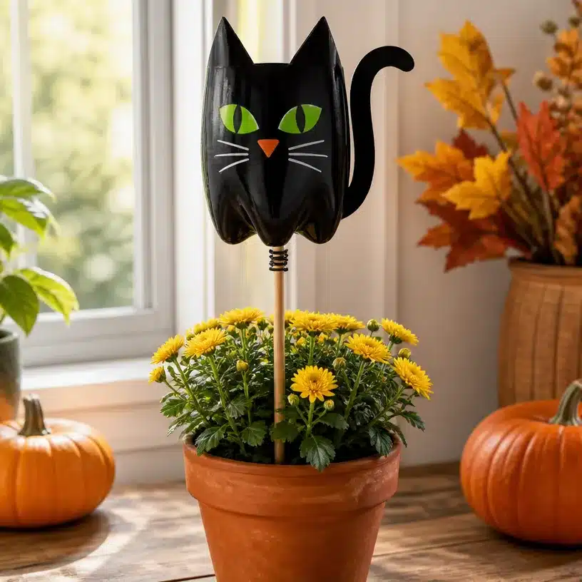 DIY Black Cat Garden Stake Using Plastic Bottle Mod 3 DIY Black Cat Garden Stake Using Plastic Bottle Mod