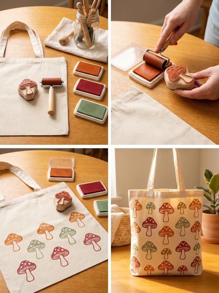 DIY Canvas Tote Bag With 70s Mushroom Stamp Print 2 DIY Canvas Tote With 70s Mushroom Stamp Print