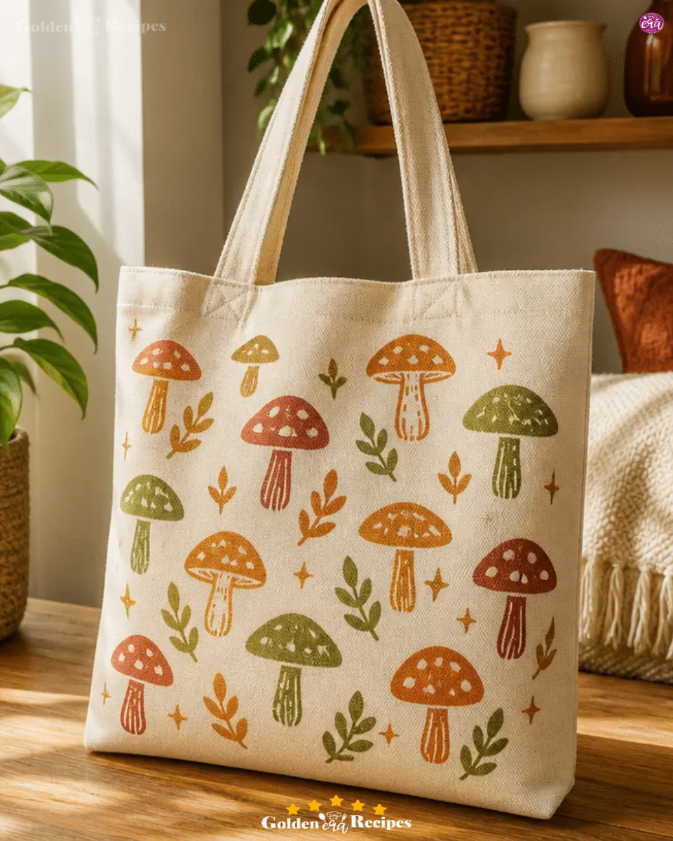 DIY Canvas Tote Bag With 70s Mushroom Stamp Print 3 DIY Canvas Tote Bag With 70s Mushroom Stamp Print