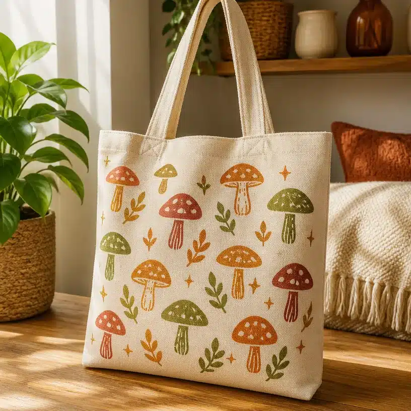 DIY Canvas Tote Bag With 70s Mushroom Stamp Print 4 DIY Canvas Tote With 70s Mushroom Stamp Print