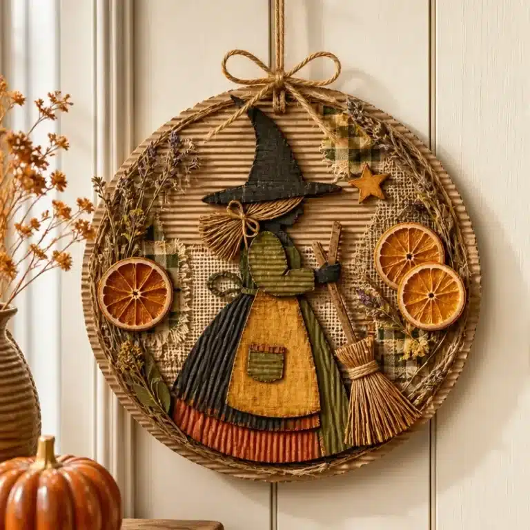 DIY Cardboard Door Hanger Vintage Kitchen Witch Decor 7 DIY cardboard door hanger featuring vintage kitchen witch design for home decor