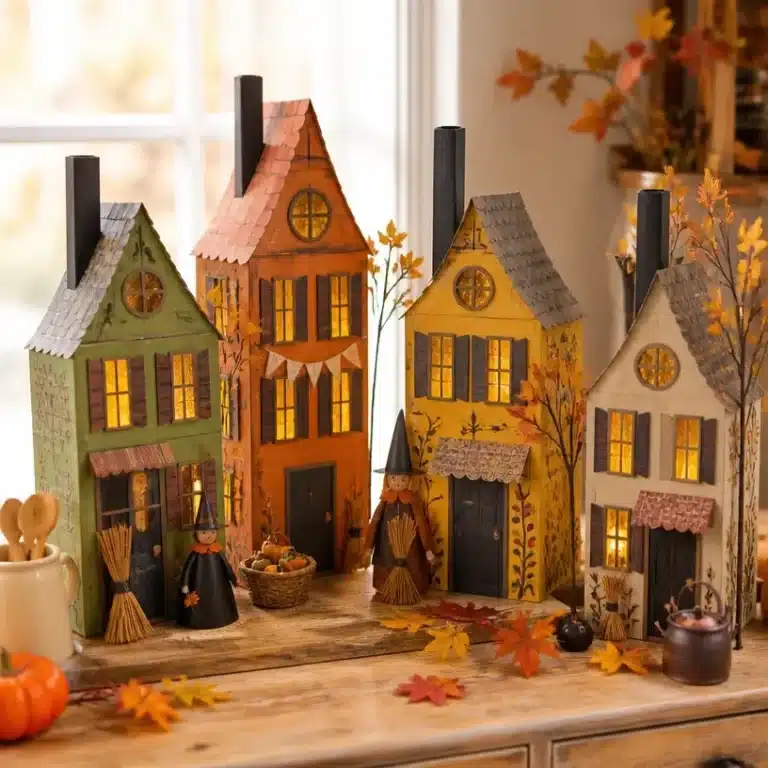 DIY Cereal Box Vintage Kitchen Witch Village Display 8 DIY display of vintage kitchen witch village made from cereal boxes