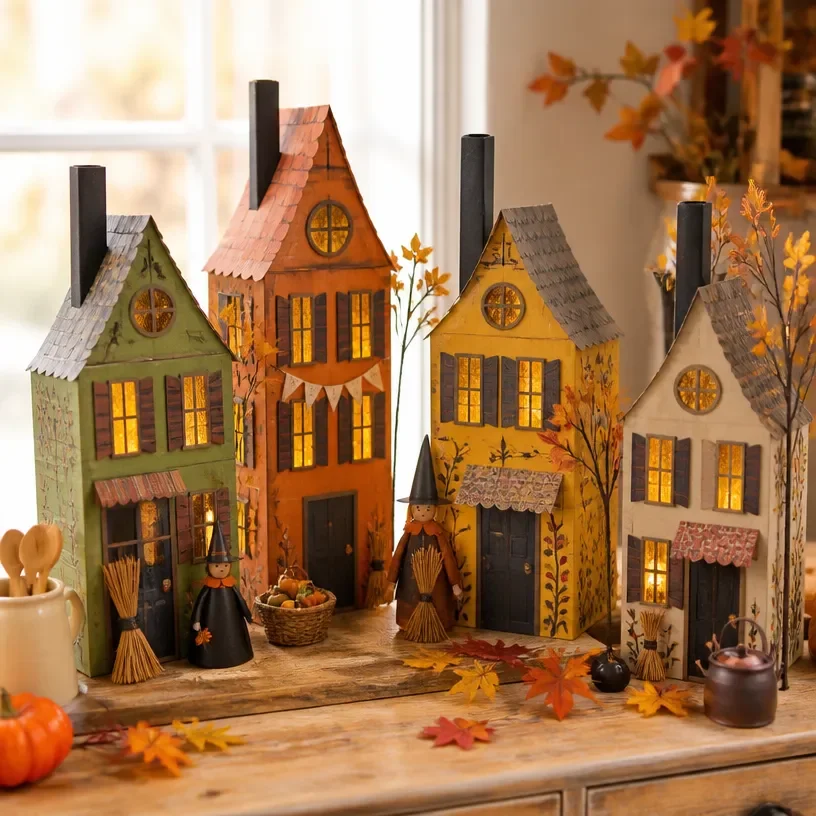 DIY Cereal Box Vintage Kitchen Witch Village Display 1 DIY display of vintage kitchen witch village made from cereal boxes