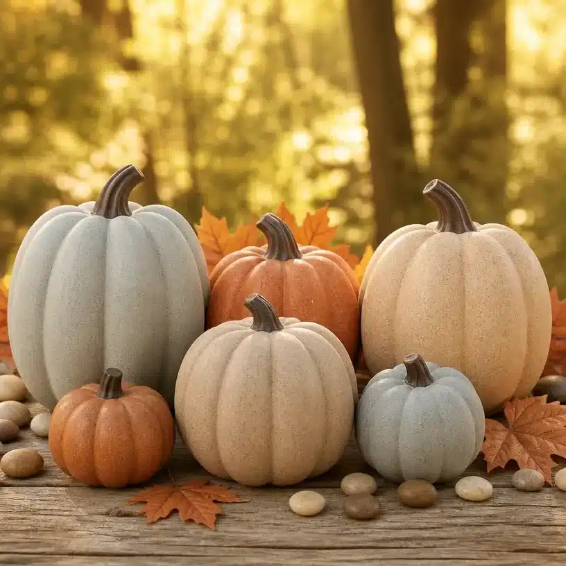 DIY dollar-store pumpkin makeover with matte stone finish for autumn decor