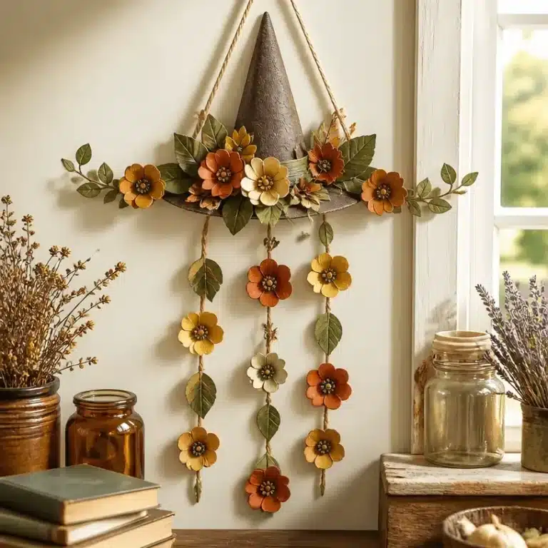 DIY egg carton floral decor for vintage kitchen witch style