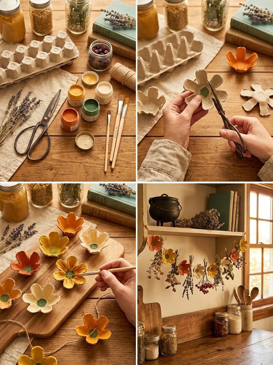 DIY Egg Carton Floral Decor for a Vintage Kitchen Witch 2 DIY Egg Carton Floral Decor for a Vintage Kitchen Witch