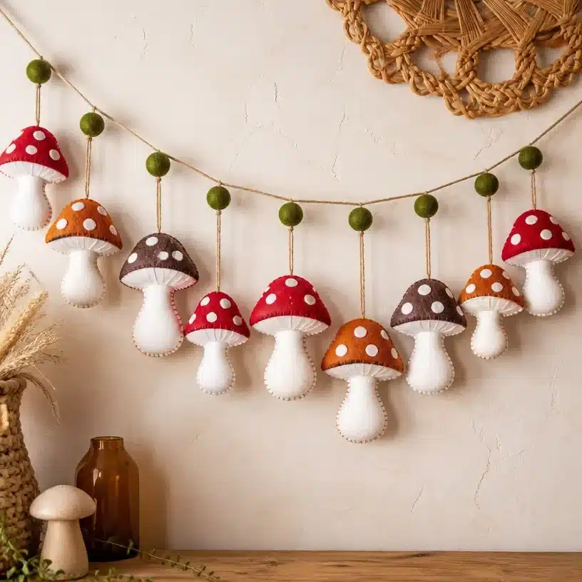 DIY Felt 70s Mushroom Garland 1 DIY felt 70s mushroom garland for home decoration