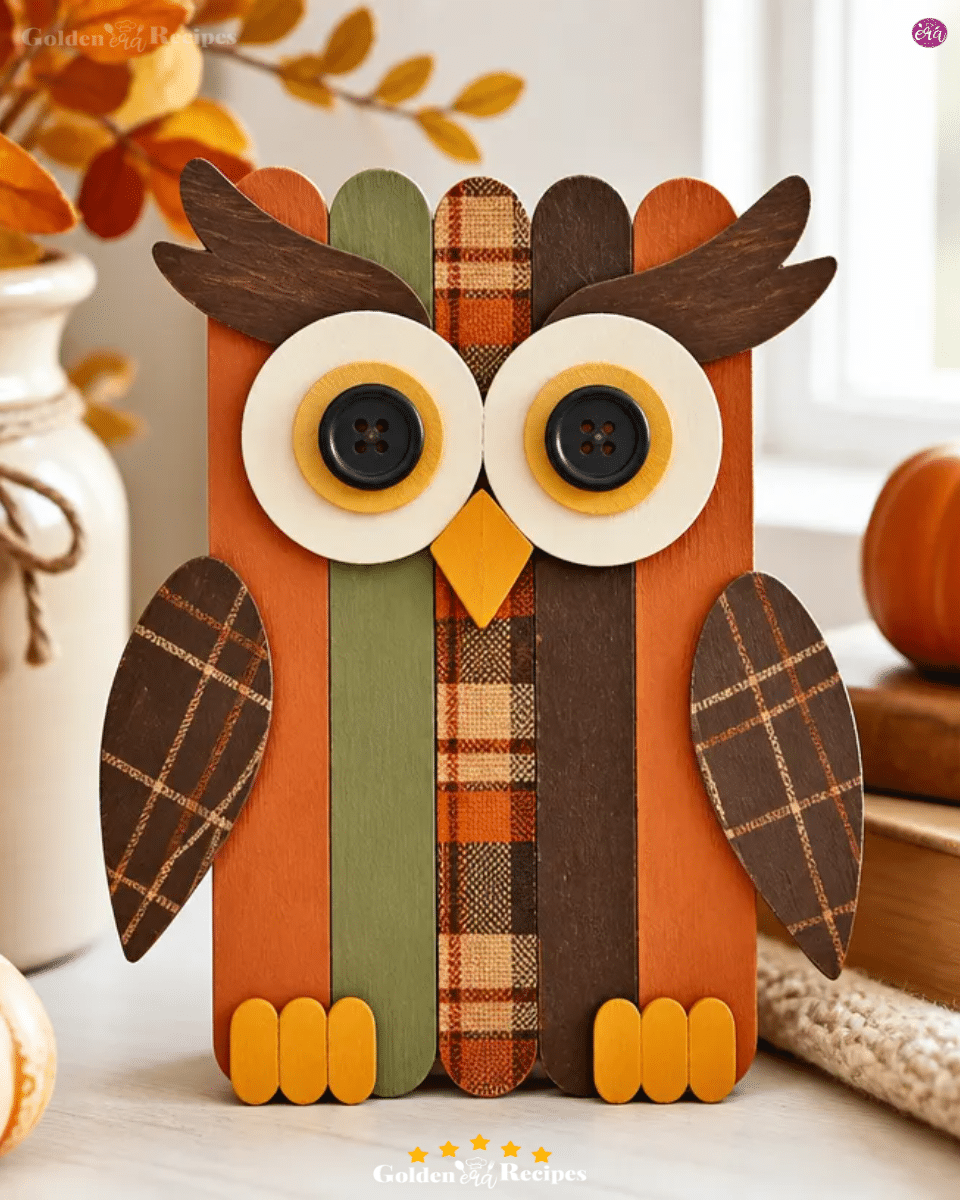 DIY Popsicle-Stick Harvest Plaid Owl Shelf Sitter 3 DIY Popsicle-Stick Harvest Plaid Owl Shelf Sitter