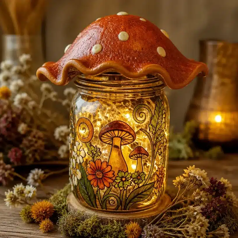 DIY Recycled Jar Mushroom LED Lantern 1 DIY recycled jar mushroom LED lantern glowing in the dark