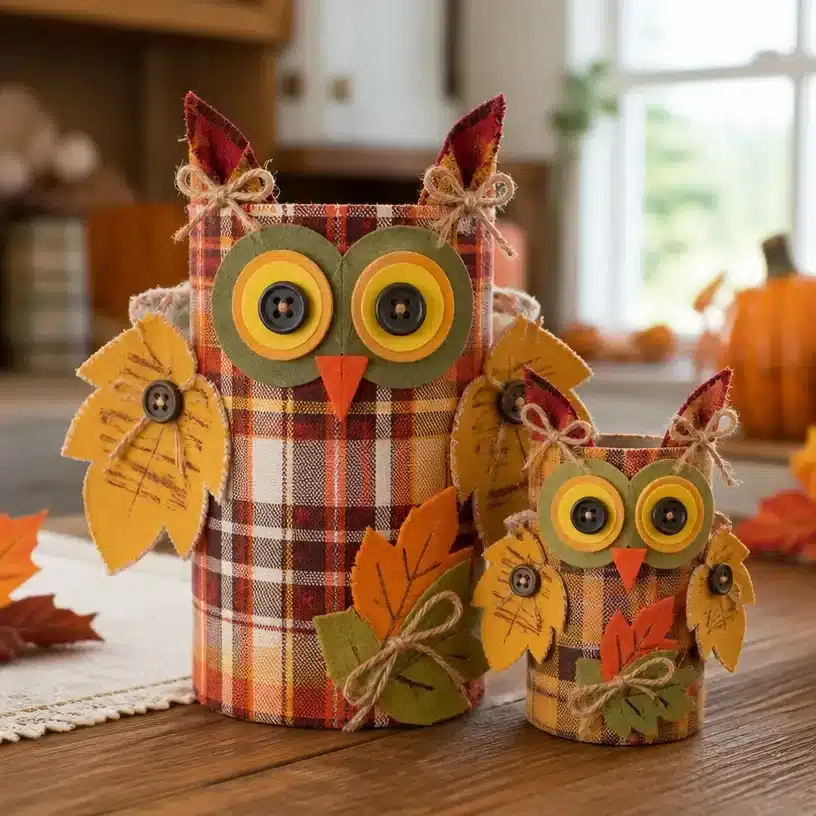 DIY Toilet Roll Harvest Plaid Owl Table Decor 1 DIY Harvest Plaid Owl made from toilet roll for festive table decor